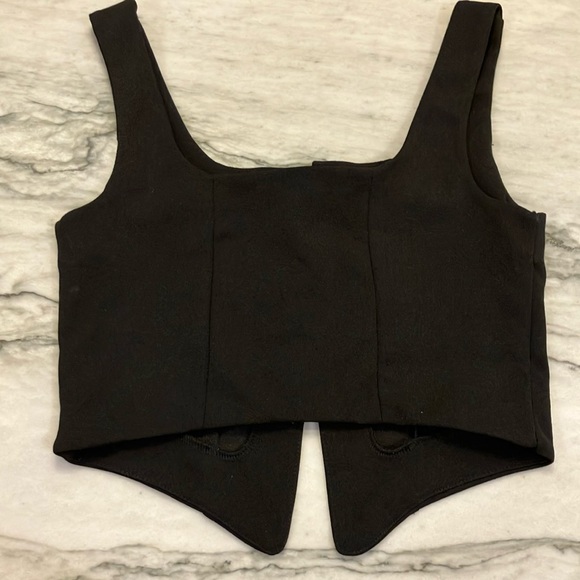 Moa Moa Black Sleeveless lace tie metal Bustier Crop Top corset - Picture 3 of 6